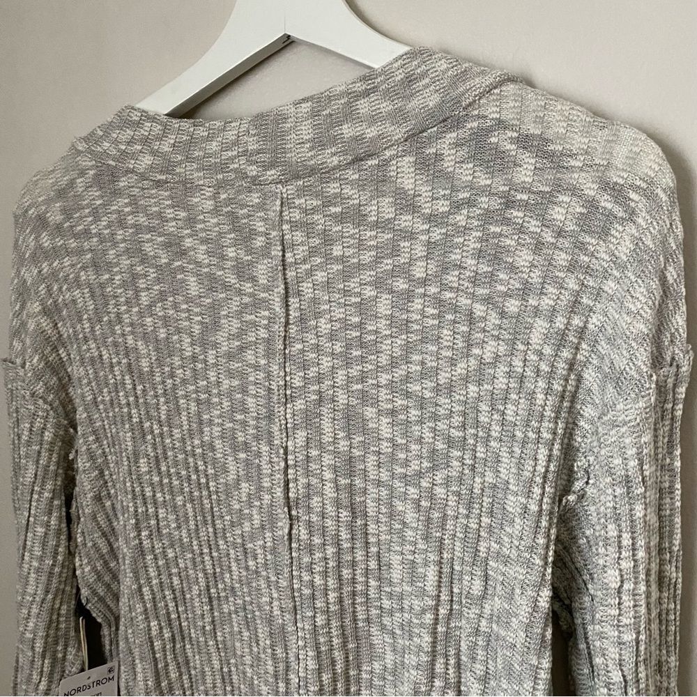 Caslon Sweater V-Neck Gray White Knit Marled Ribbed Casual Neutral - Picture 6 of 10